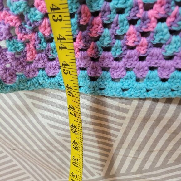 Crochet Baby Afghan Purple Pink Blue Handmade Nursery Crib Blanket 29”x46" - Picture 4 of 4
